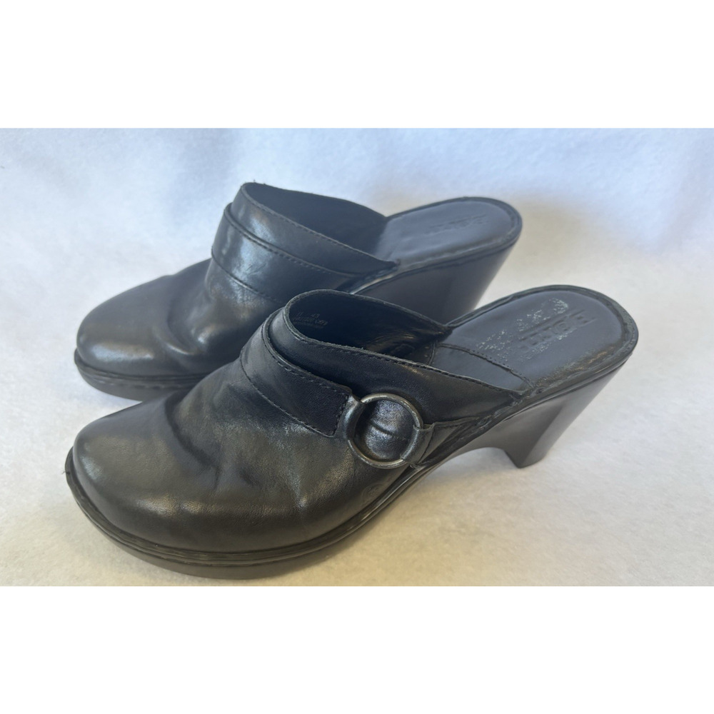 Born Heeled Mule‎ Clogs Black Soft Leather Women's Size 11 Slip-On Comfort